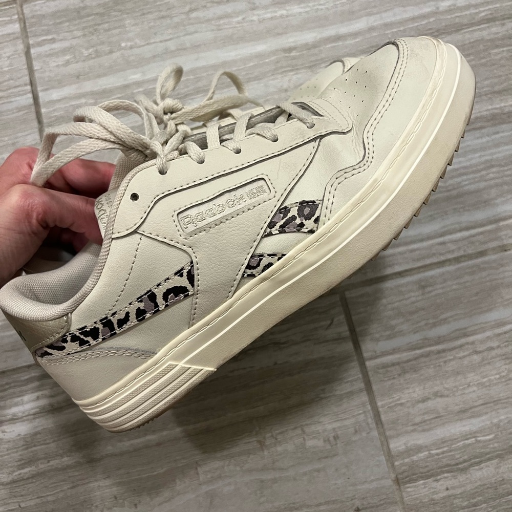 Reebok Cream Sneakers with Leopard Detail